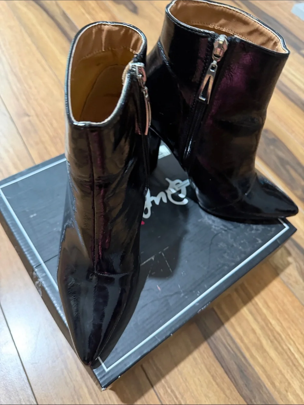 Patent Pointed-Toe Black Ankle Boots - Women's
